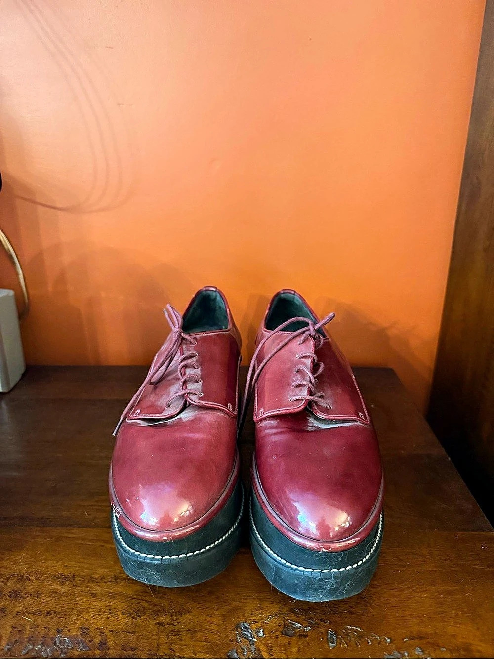Stuart Weitzman Platform Lace-Up Shoes in Red